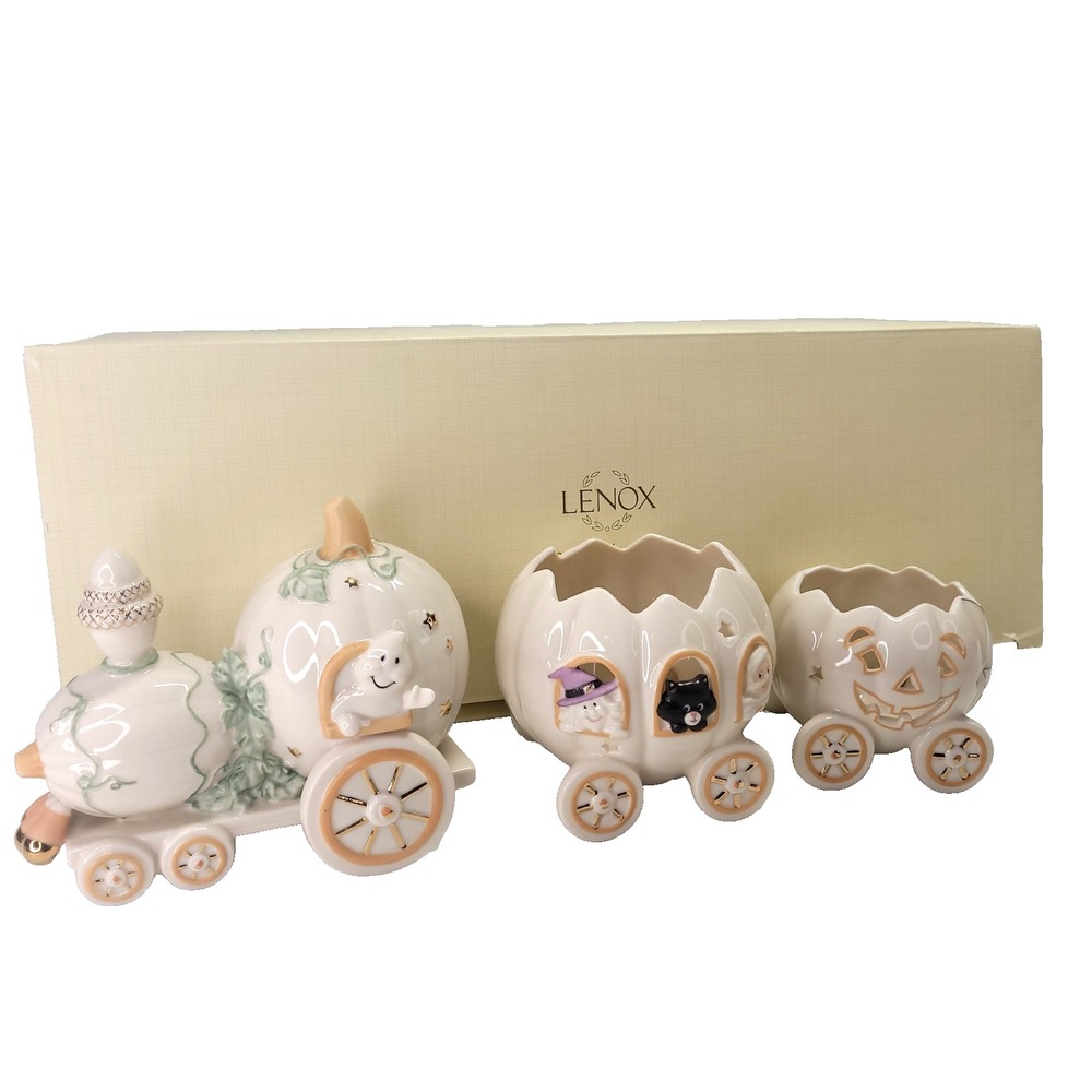 Lenox Halloween Harvest Train Votive 3pc Set Jack-o-lantern 11" NWT 1st Quality